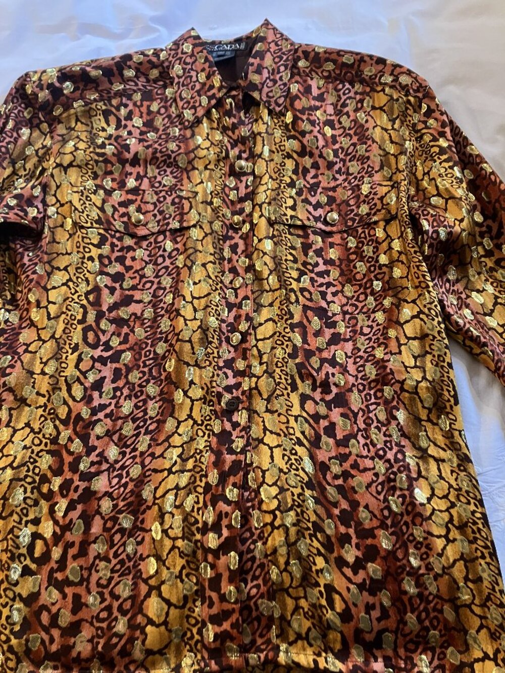 Escada Margaretha Ley Women's Animal Print Silk Button Down Size 36 Long Sleeve